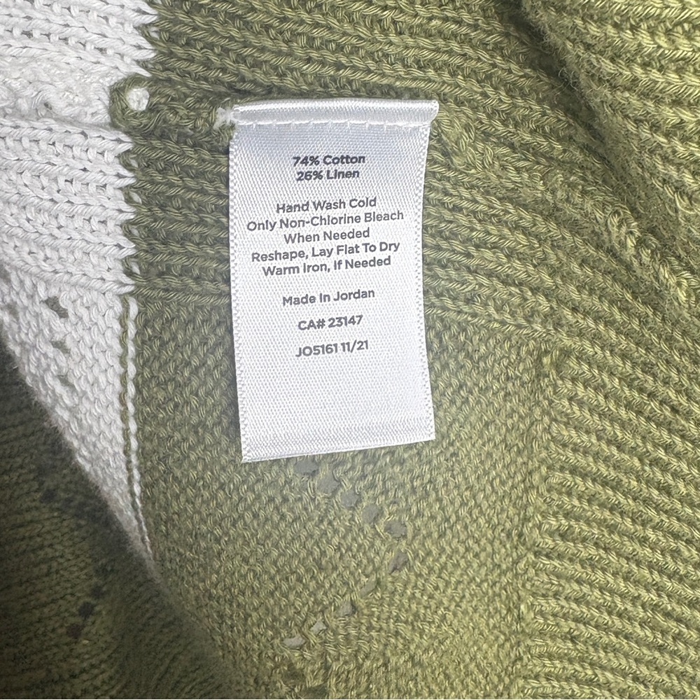 Talbots Green and White Mint Open Knit Cardigan Tipped Pointelle Size 1X - Picture 7 of 7